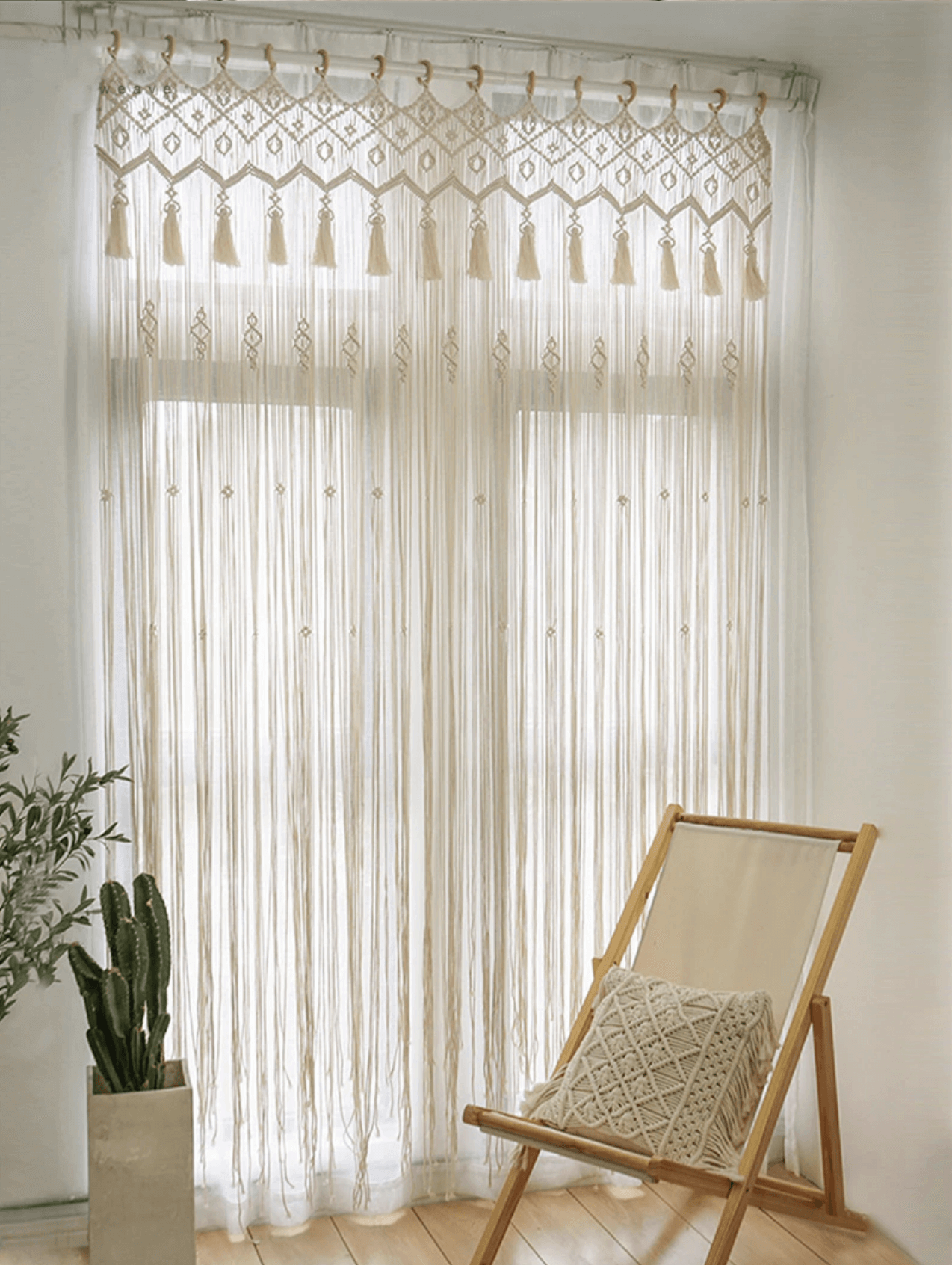 Cortina con borlas de tapicería de macramé Love Boho