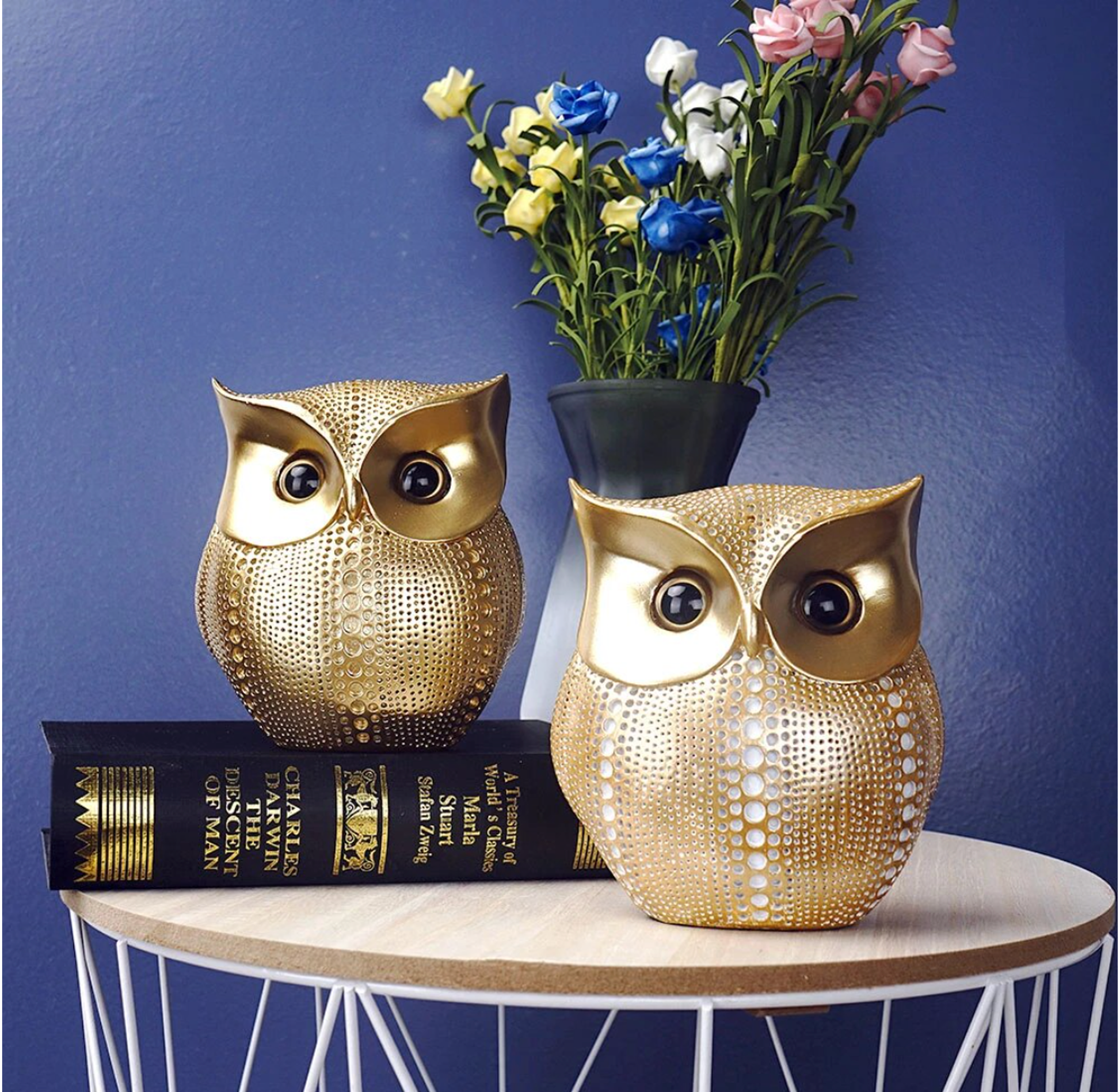 Golden Owl Sculpture's - Jasmine and Jade Interiors