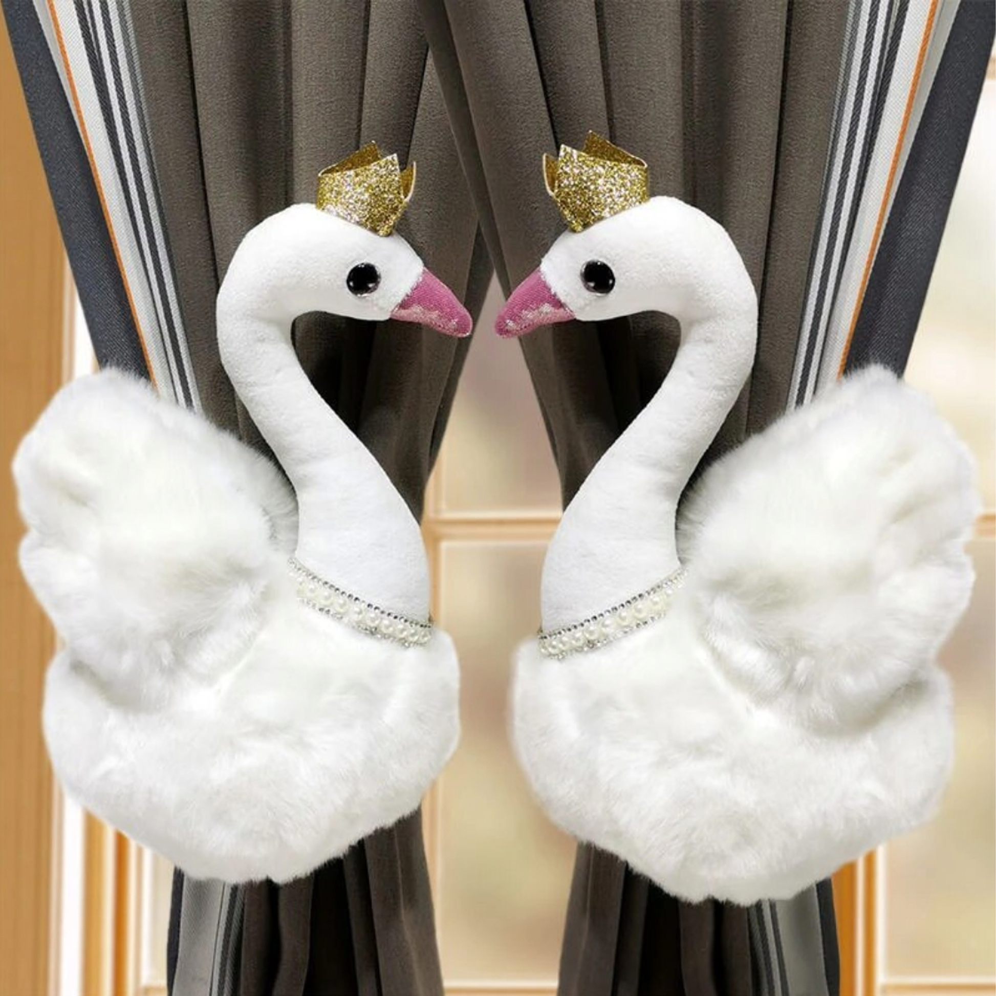 Plush Swan Curtain Tiebacks (Pair) - Jasmine and Jade Interiors