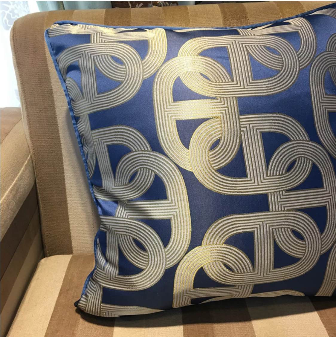 Sapphire Blue & Gold Cushion - 45 x 45cm - Jasmine and Jade Interiors