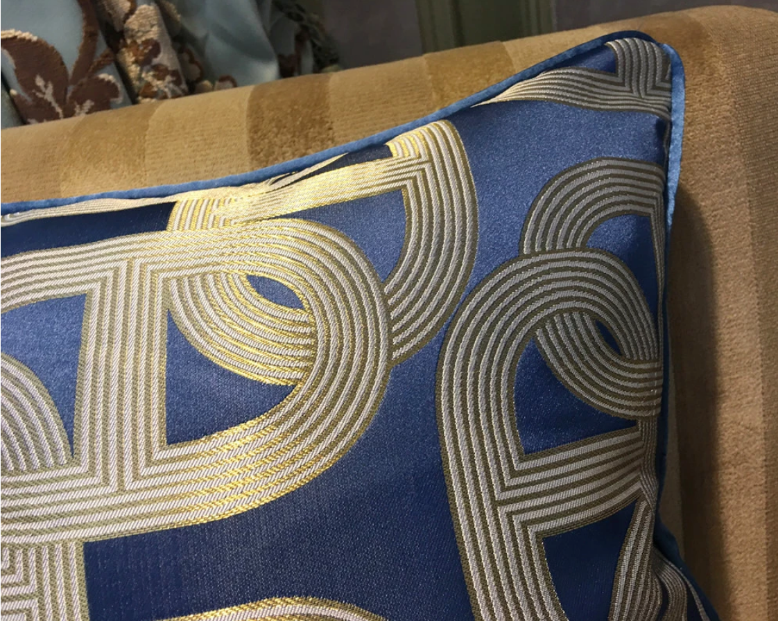 Sapphire Blue & Gold Cushion - 45 x 45cm - Jasmine and Jade Interiors