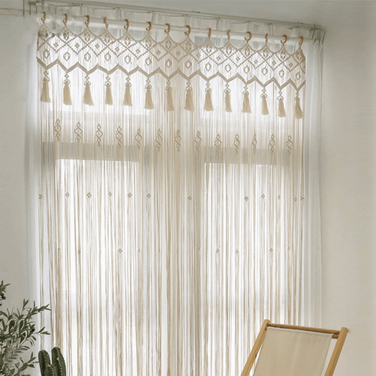 Cortina con borlas de tapicería de macramé Love Boho