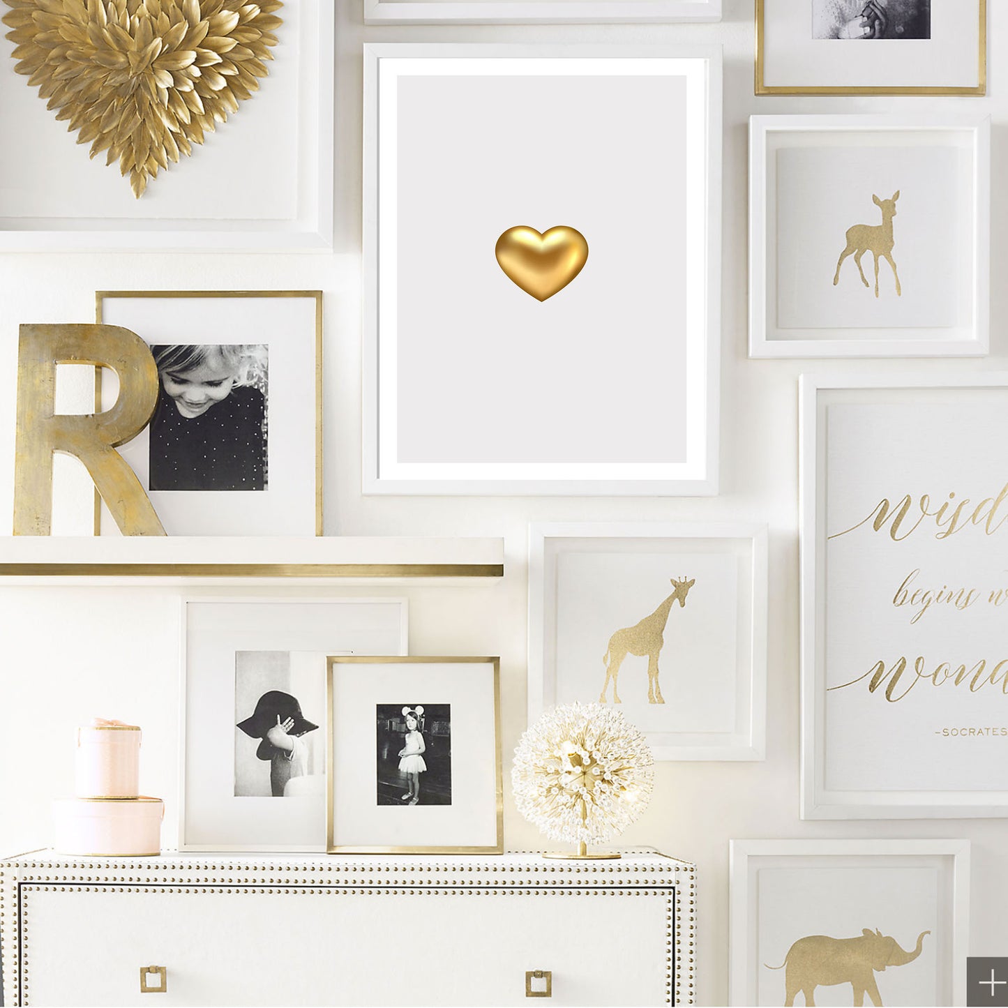 Single Gold 3D Heart Art Print - Jasmine and Jade Interiors