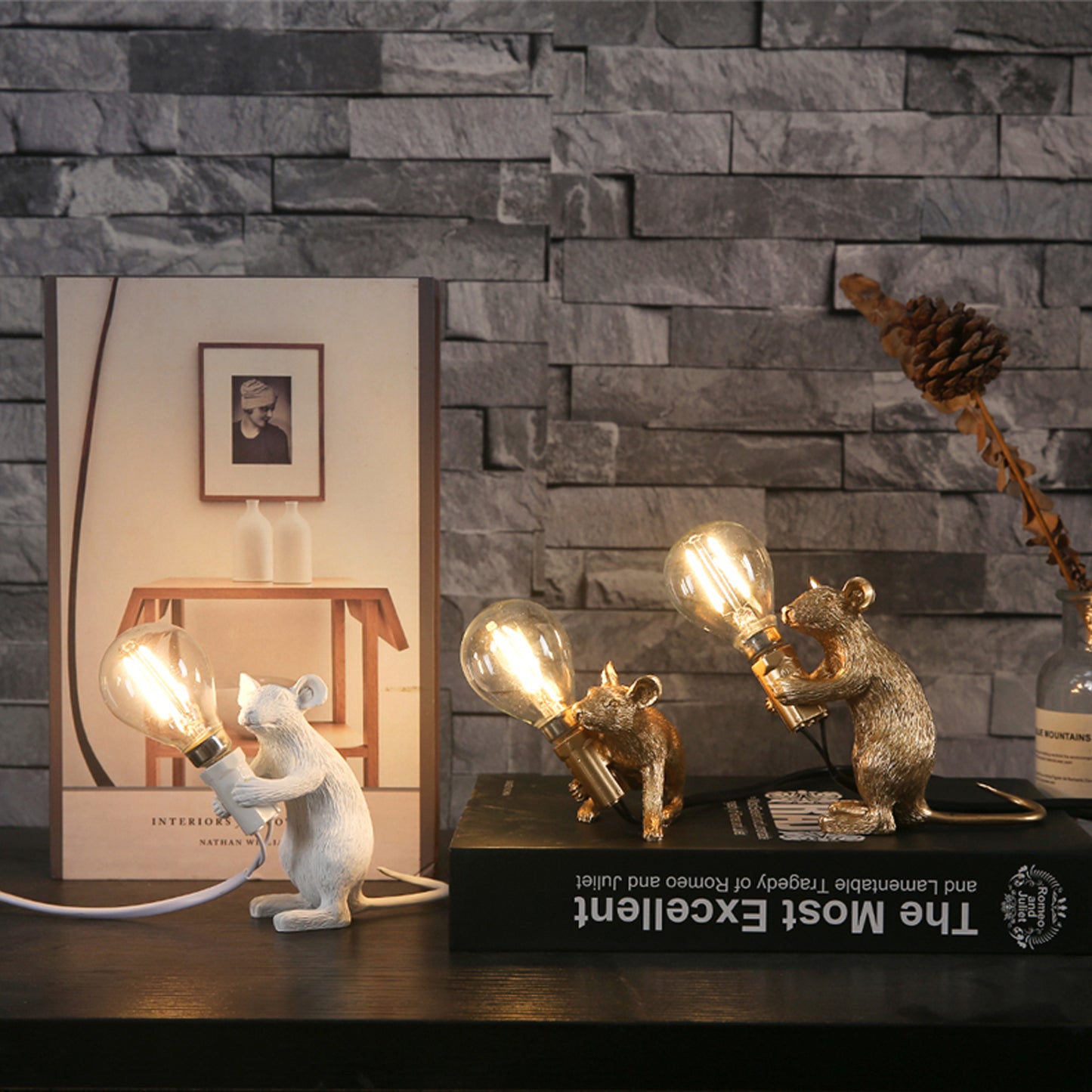 Nordic White, Black or Gold Mice Table Lamps - Jasmine and Jade Interiors
