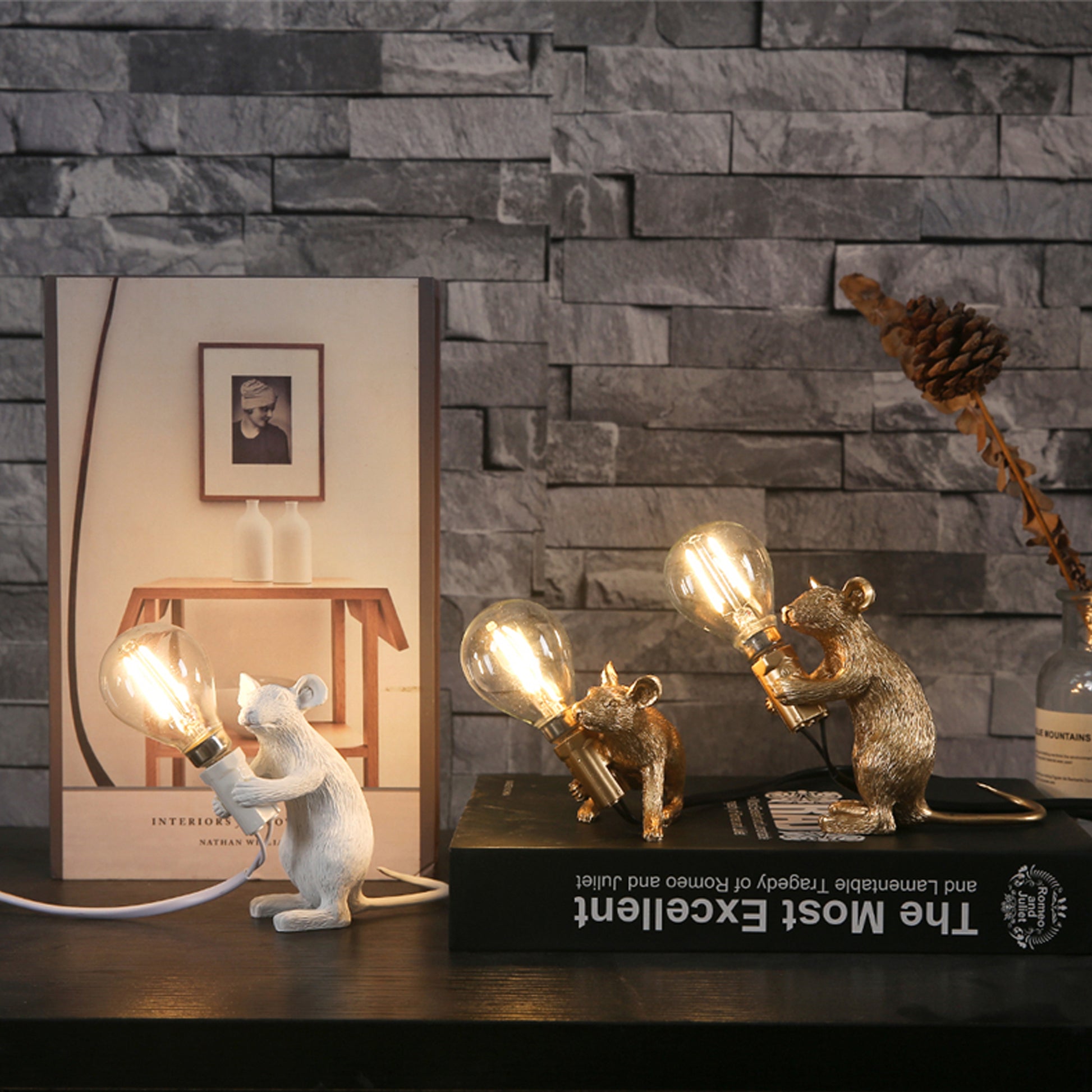 Nordic White, Black or Gold Mice Table Lamps - Jasmine and Jade Interiors