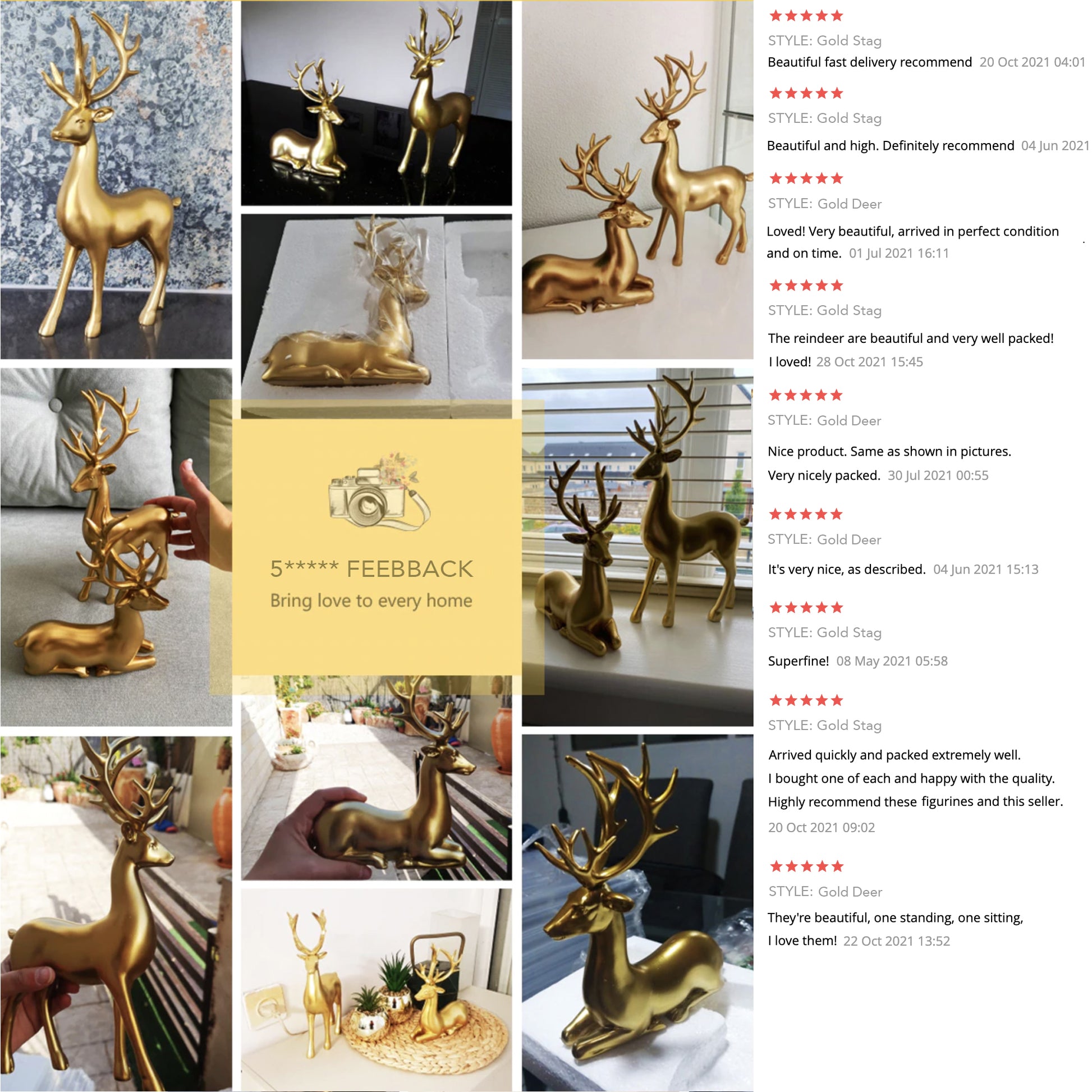 Gold Stag & Deer Sculptures - Jasmine and Jade Interiors
