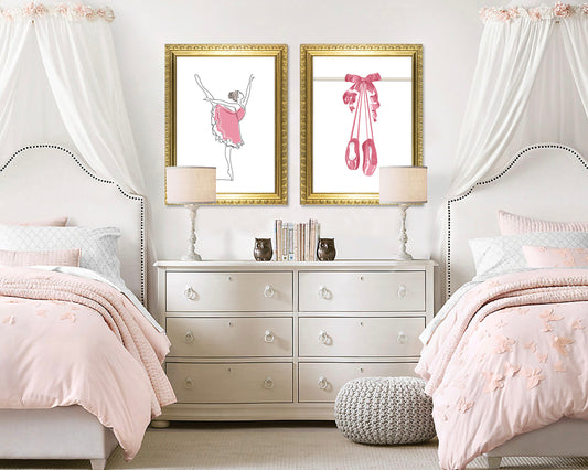 Girls pink & gold bedroom ballet art posters