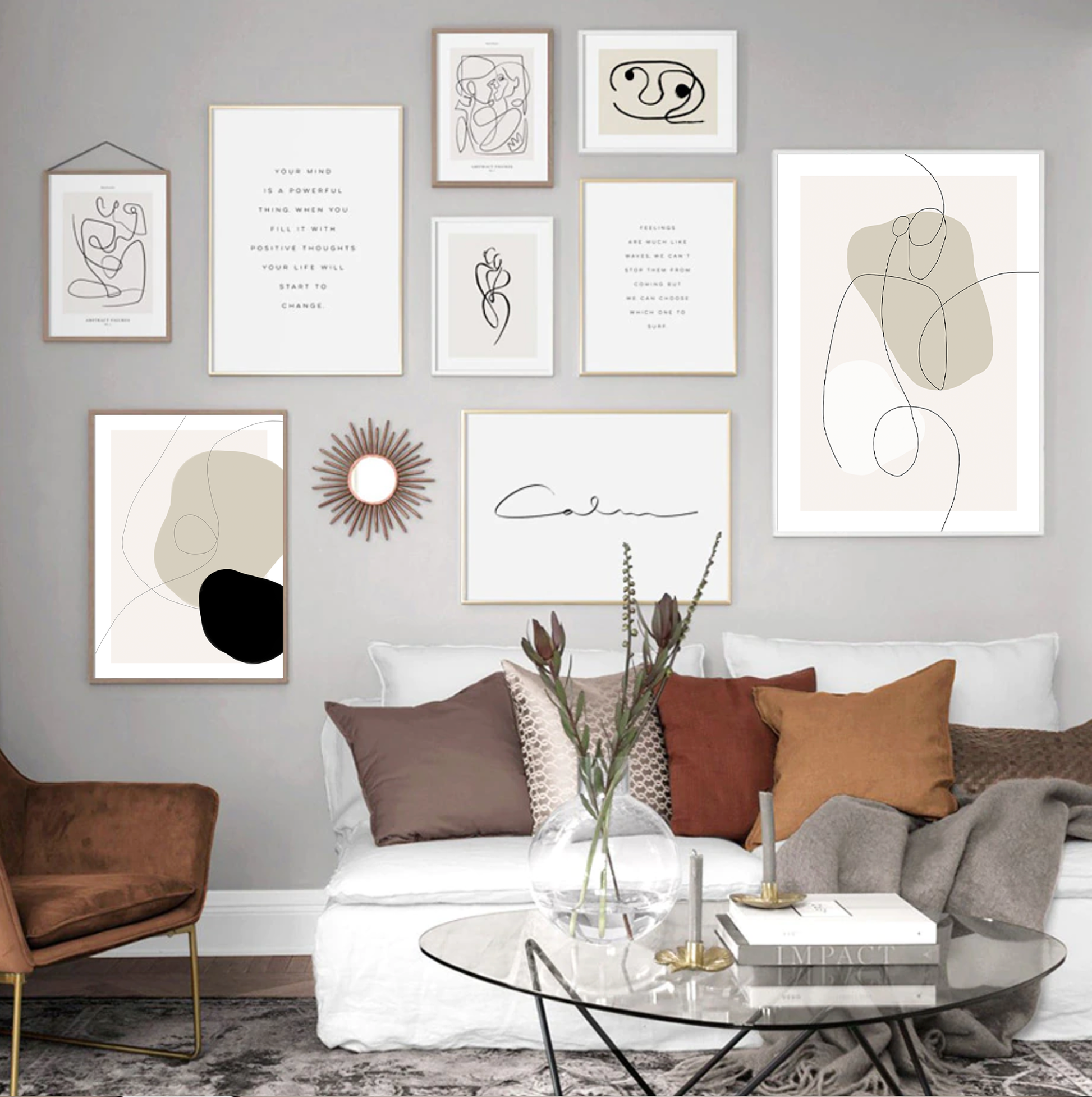 Boho, Beige & Black Abstract Art Print