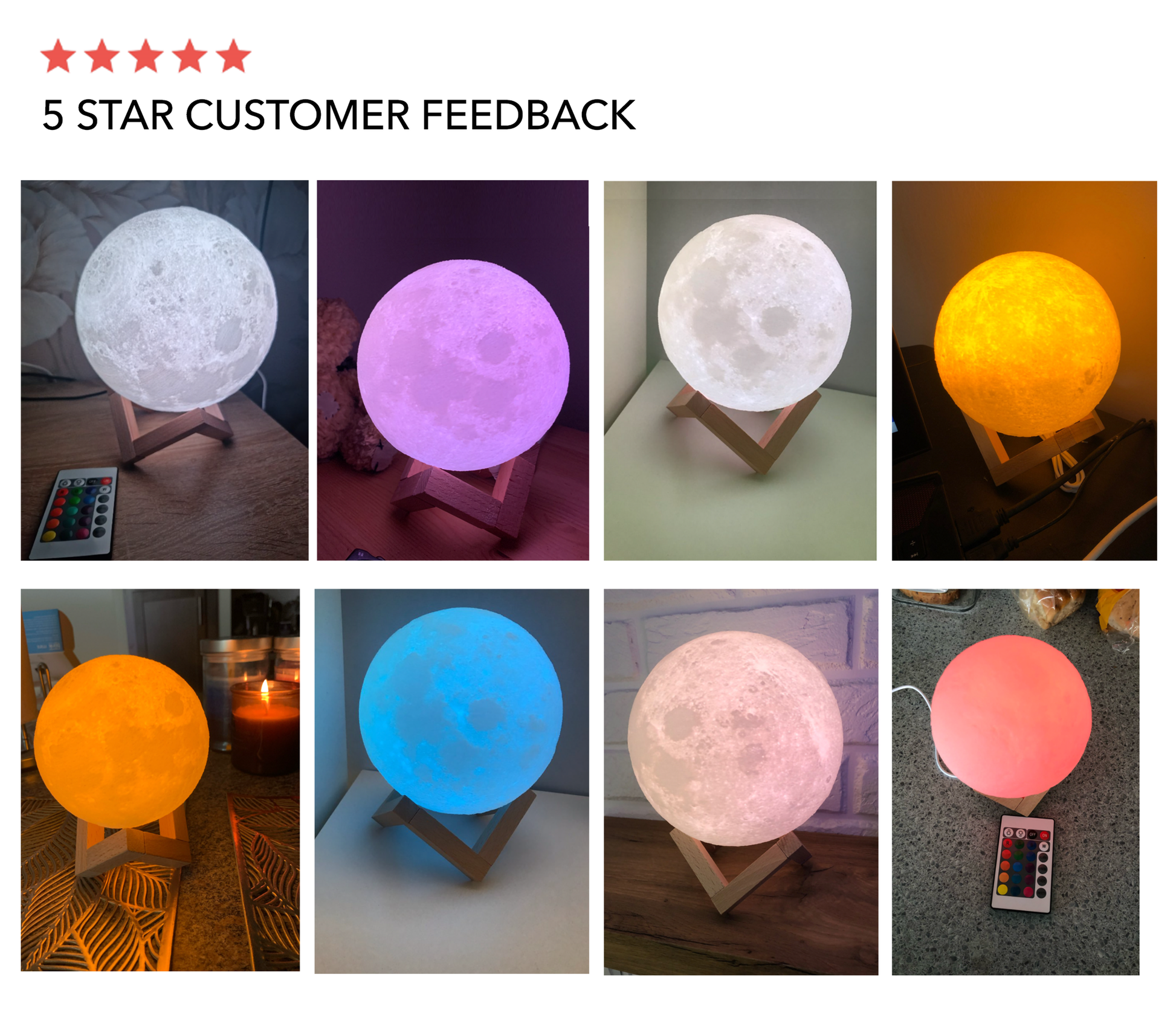 Colour Change Remote Control Portable Moon Lamp - 16 Colours - Jasmine and Jade Interiors