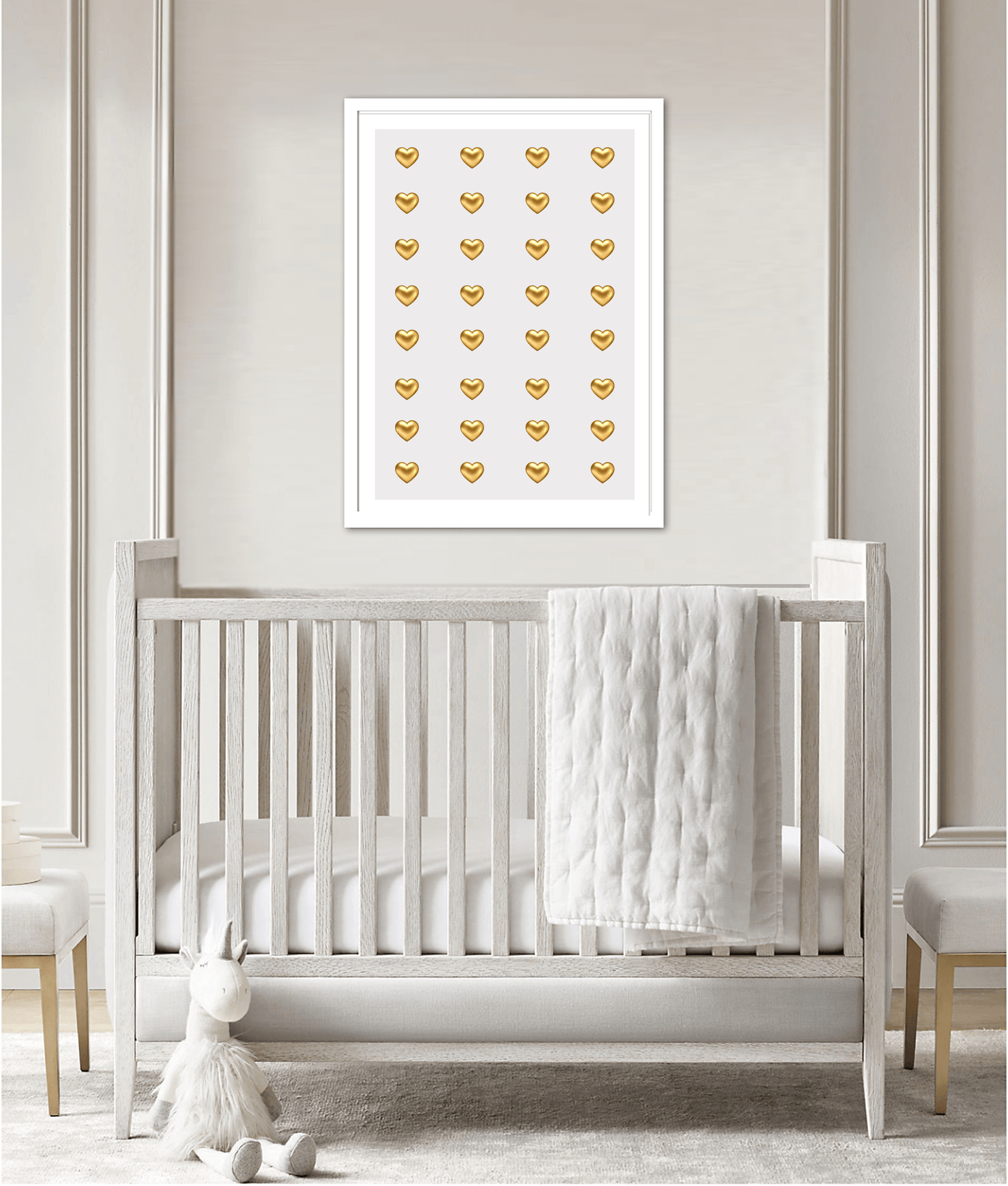 Girls Gold metal wall art heart poster in nursery bedroom