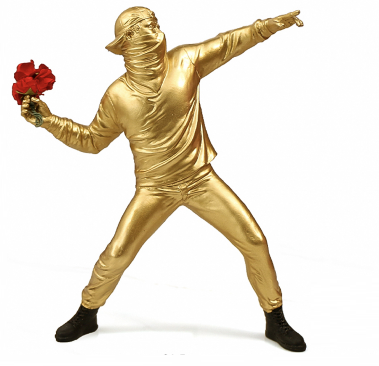 Artist Banksy flower thrower sculpture figurine in black, white or gold