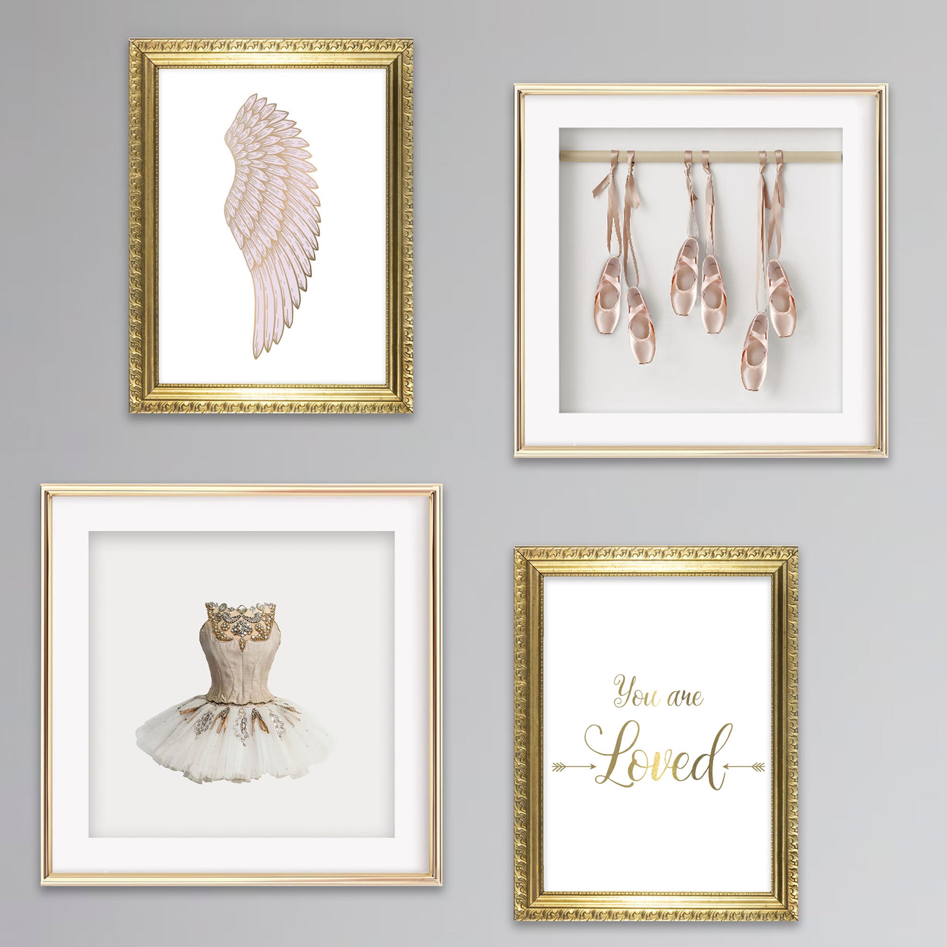 Girls pink & gold bedroom ballet art posters