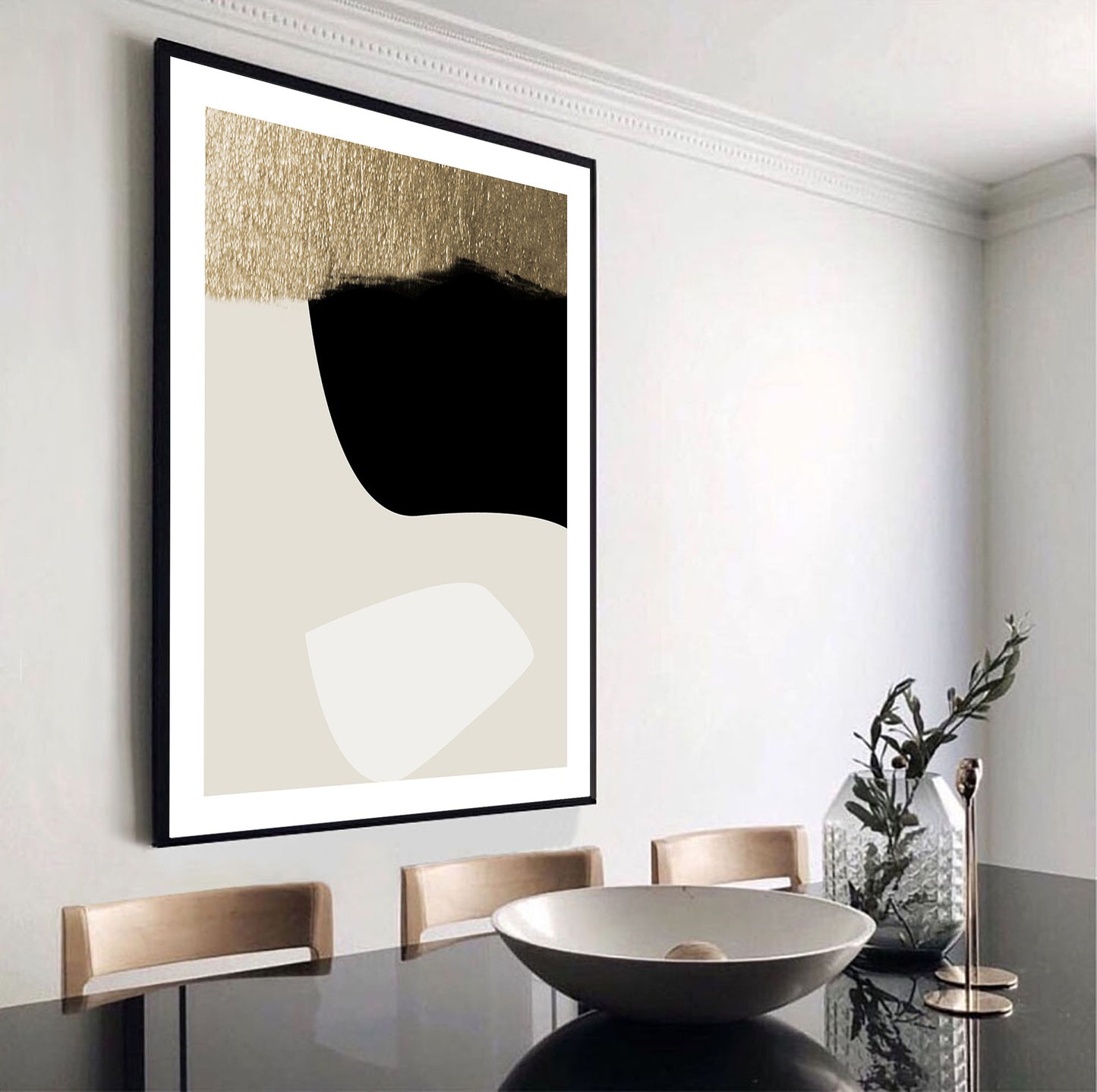 Abstract Gold , beige and black modern art print, wall art poste