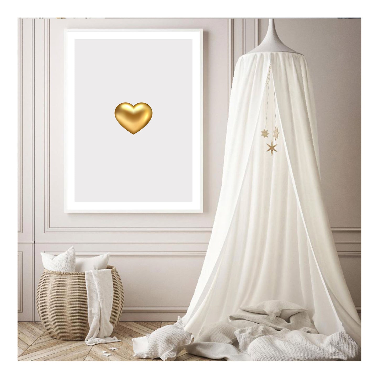 Single Gold 3D Heart Art Print - Jasmine and Jade Interiors