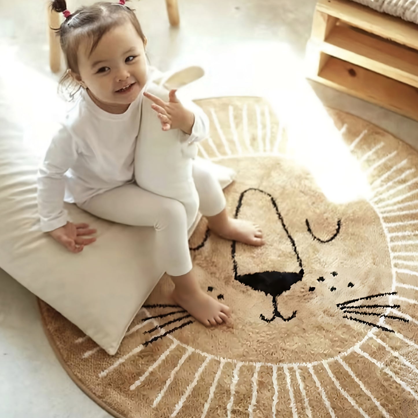 Boho Nursery Nordic Round Lion Rug