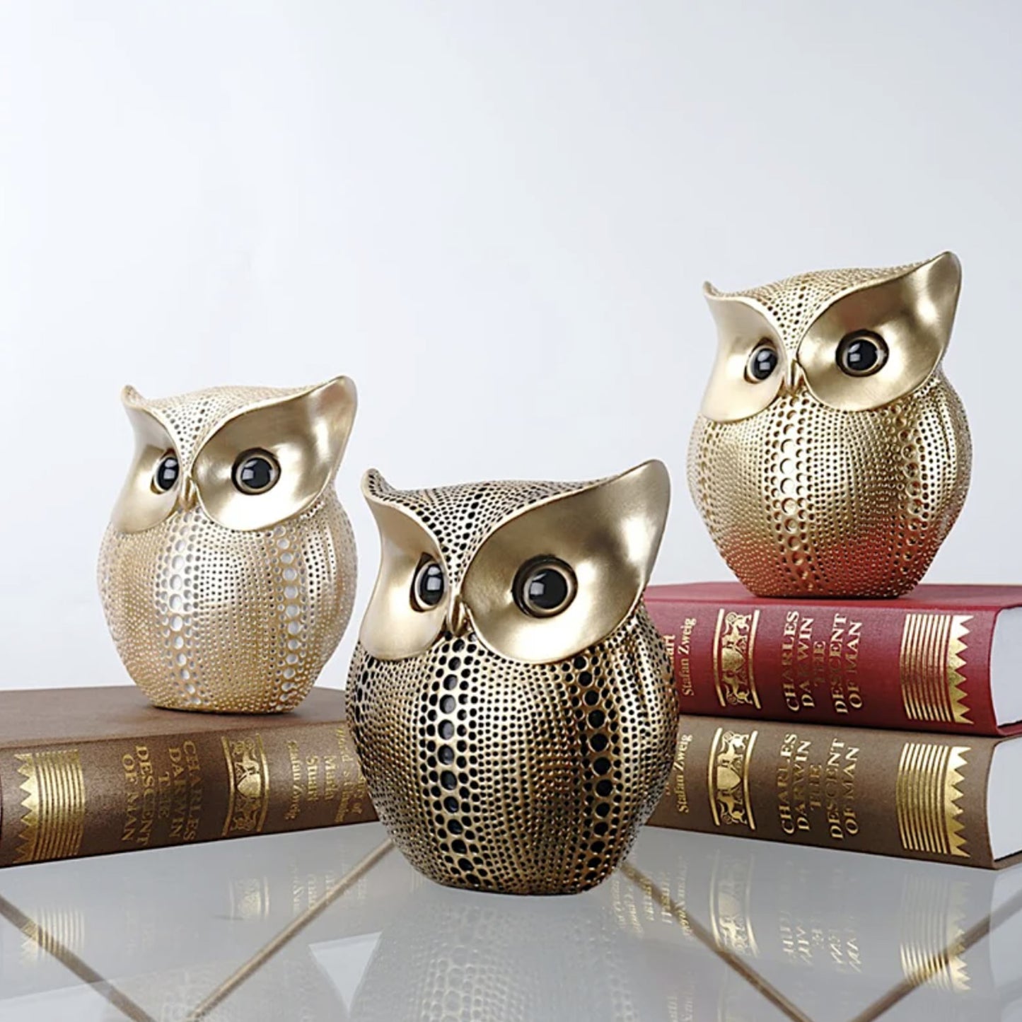 Golden Owl Sculpture's - Jasmine and Jade Interiors
