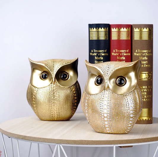 Golden Owl Sculpture's - Jasmine and Jade Interiors