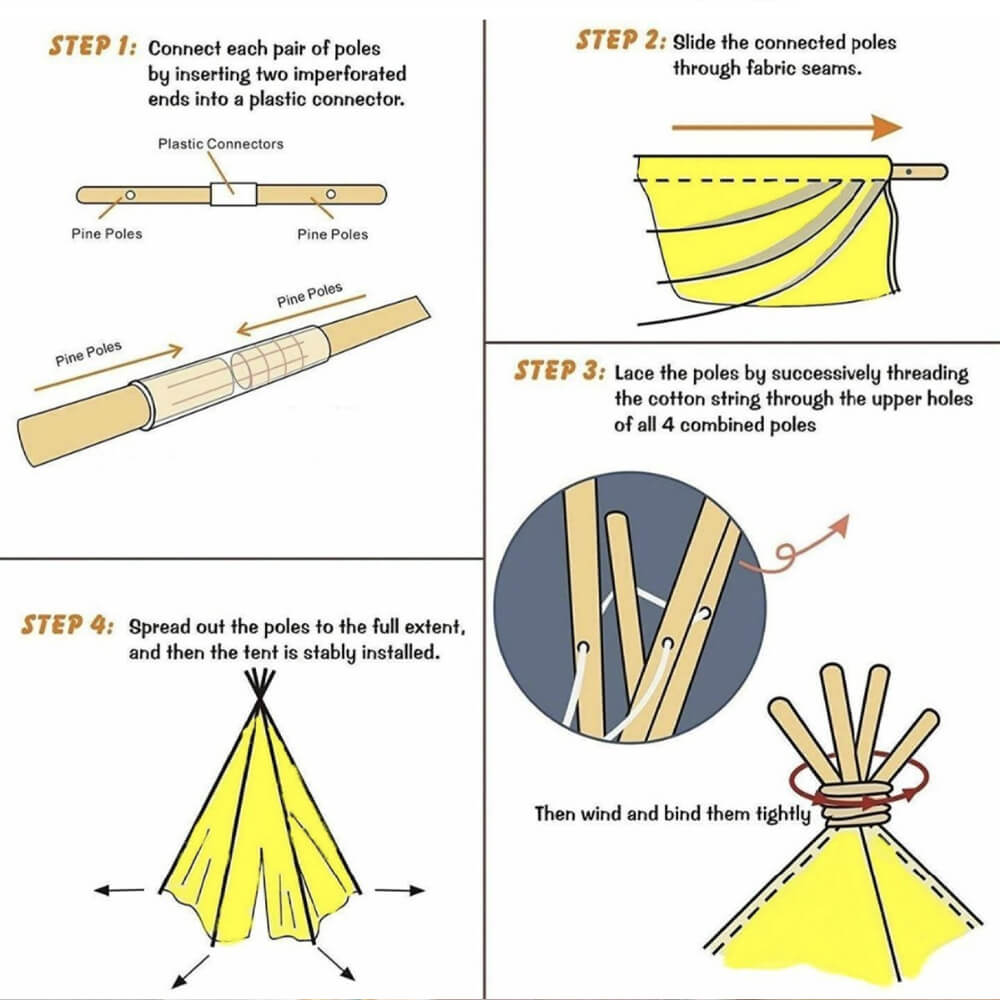 Spielzelt mit Pompom-Tipi – 5 Farben