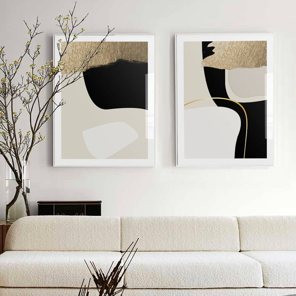 Abstract Gold , beige and black modern art print, wall art poste