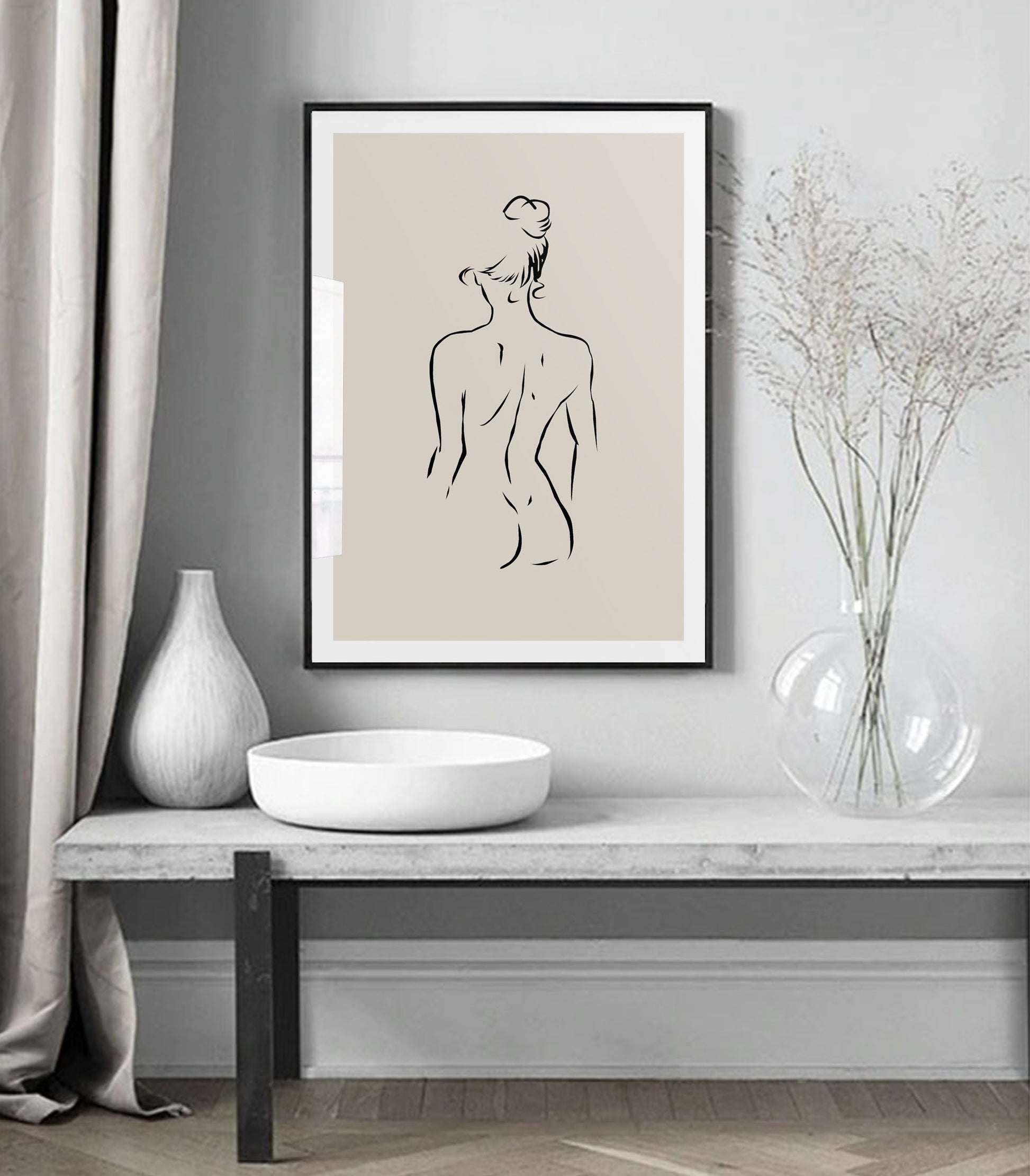 Boho beige abstract line art poster