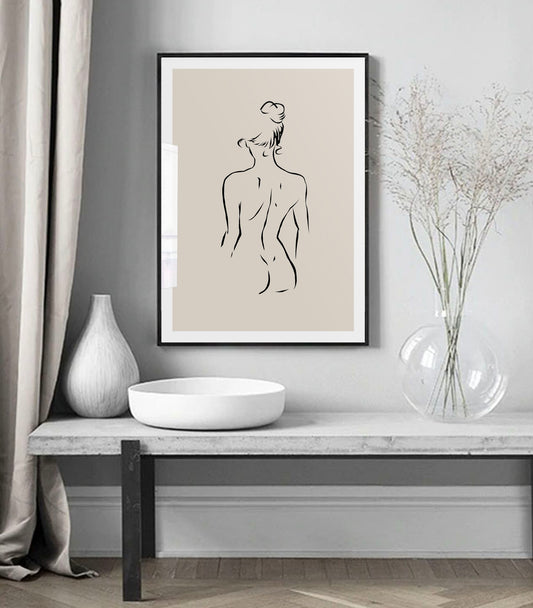 Boho beige abstract line art poster
