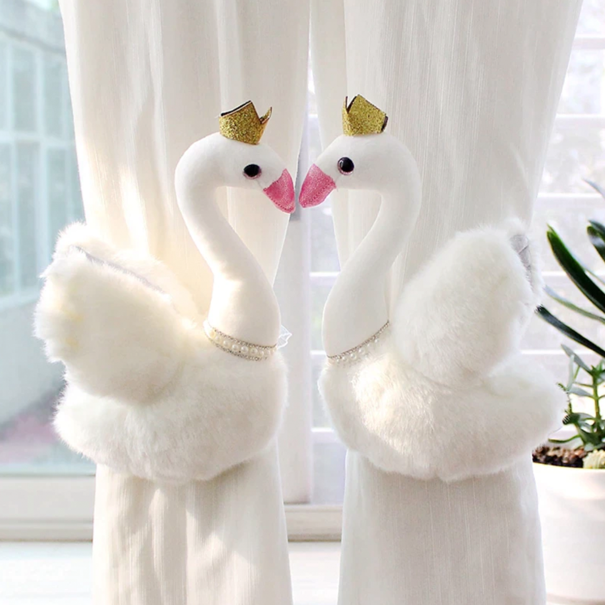 Plush Swan Curtain Tiebacks (Pair) - Jasmine and Jade Interiors