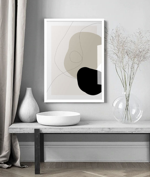 Boho, Beige & Black Abstract Art Print