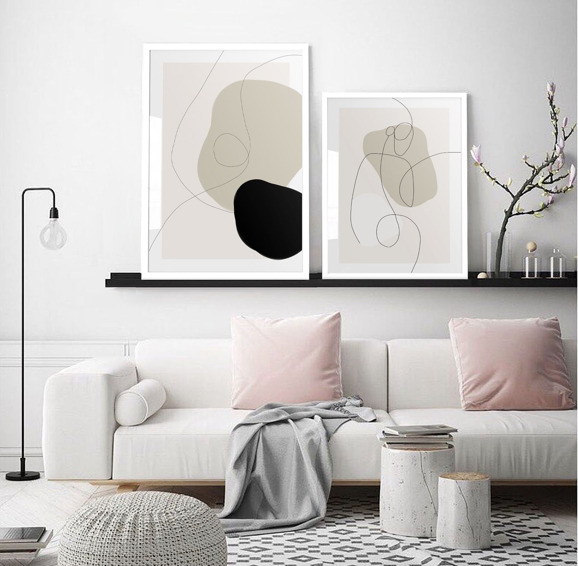 Boho, Beige & Black Abstract Art Print