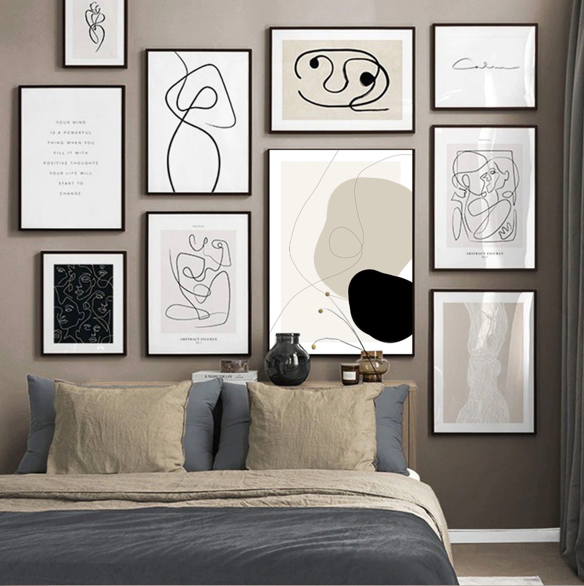 Boho, Beige & Black Abstract Art Print