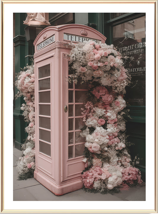 Blomstertryk i London Phone Booth-kunst