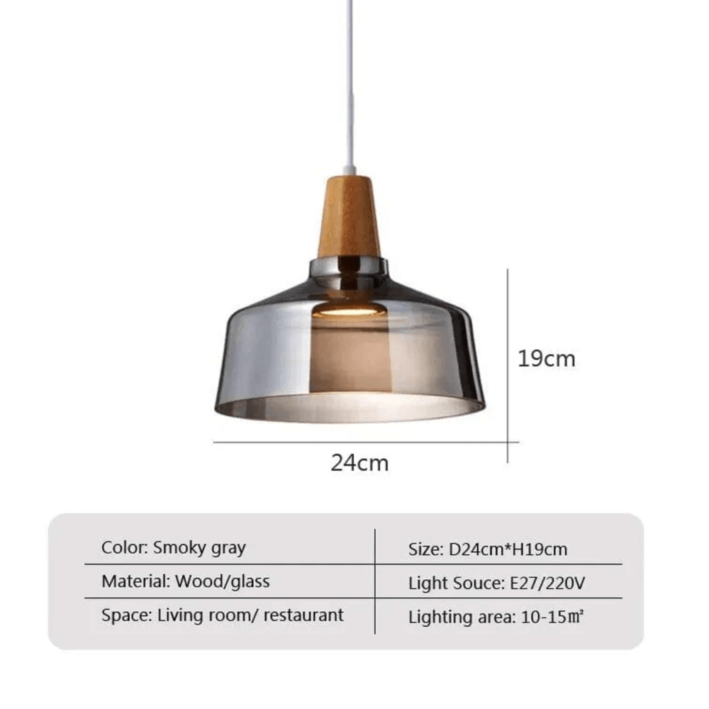 Nordische Pendelleuchte aus Glas und Holz