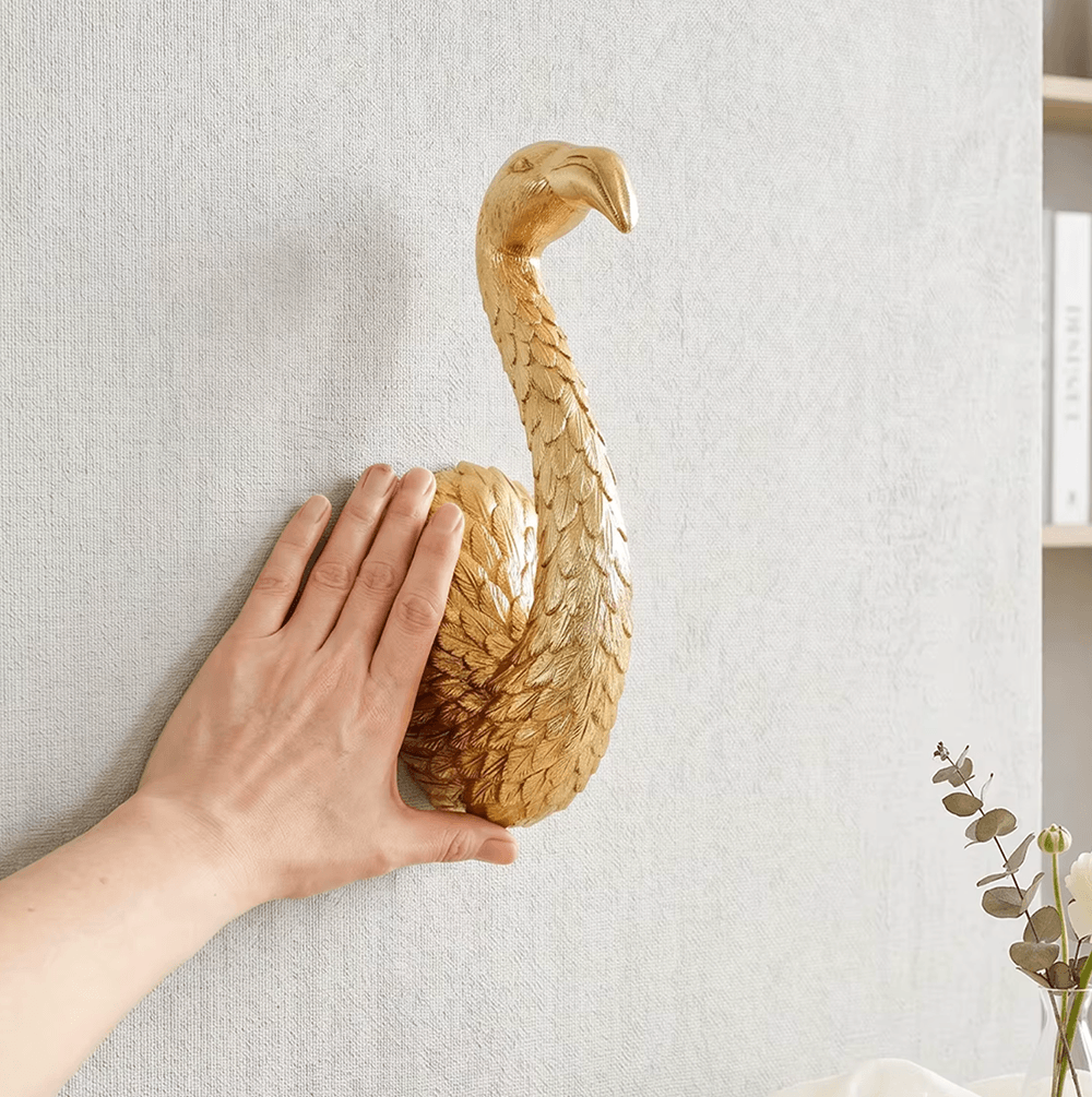 Gëllene Flamingo grousse Wandhaken-Skulptur