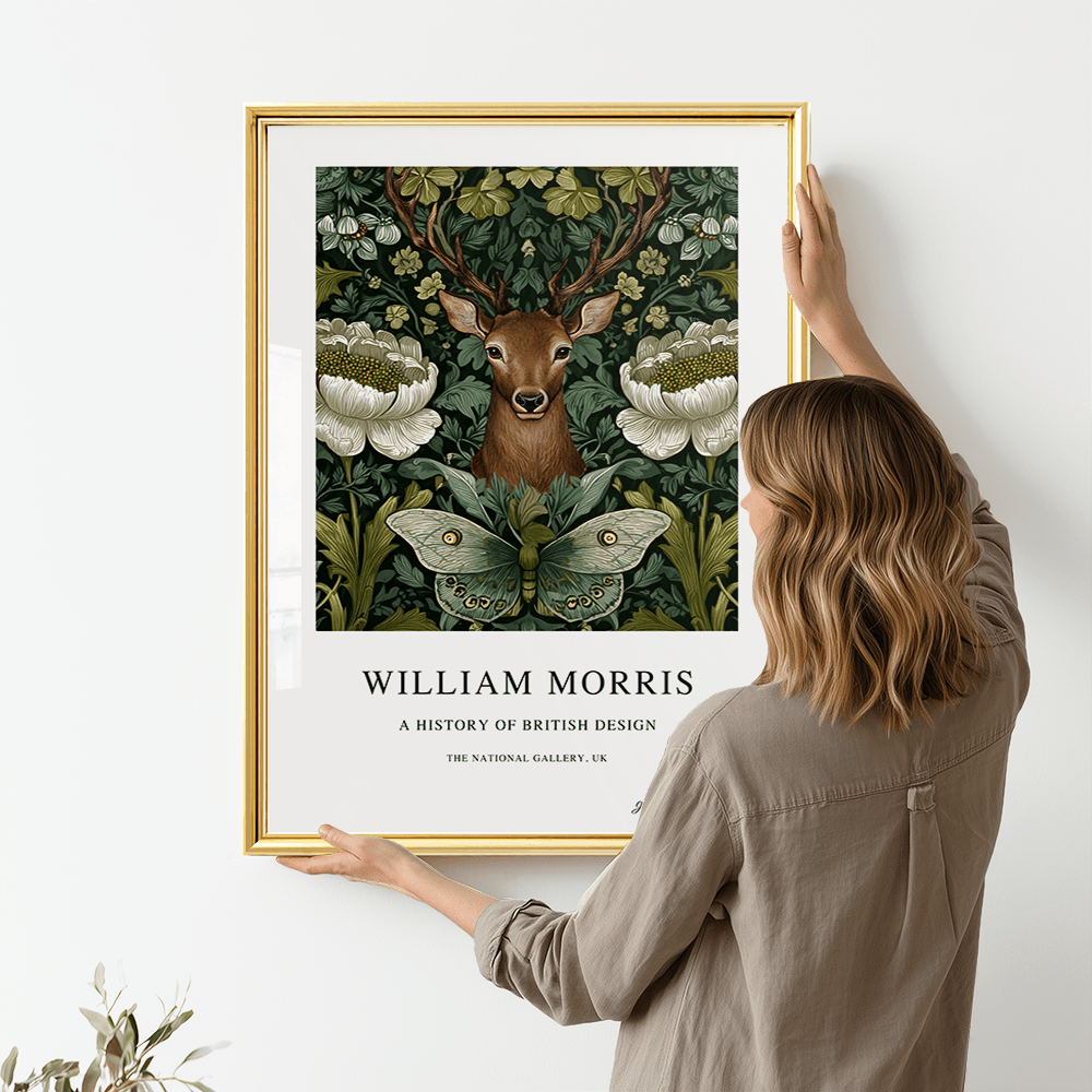 William Morris Inspired, Signed - Floral Deer Print
