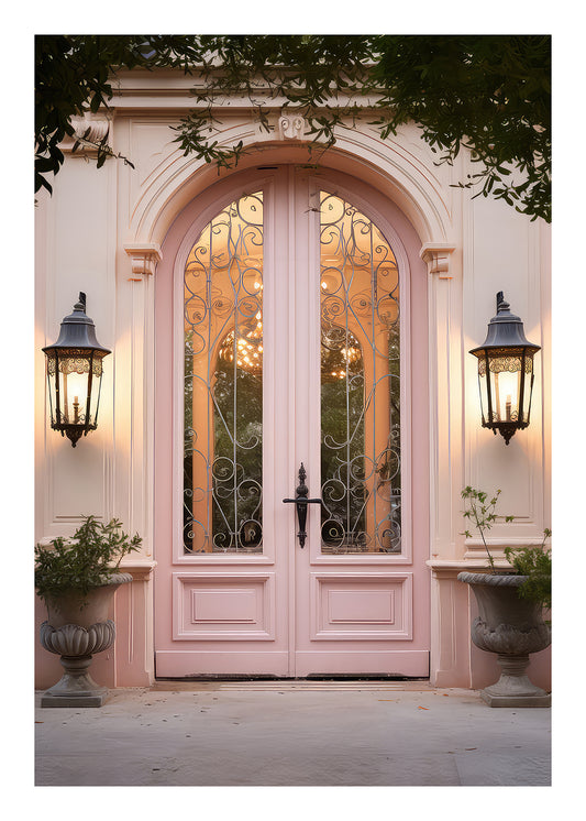 Vaaleanpunainen Parisian Door Art Print