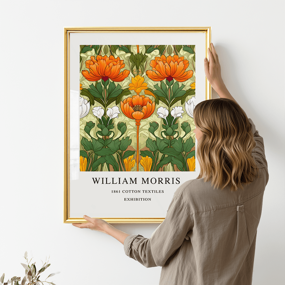 William Morris Inspired, Signed - Orange Flower Print