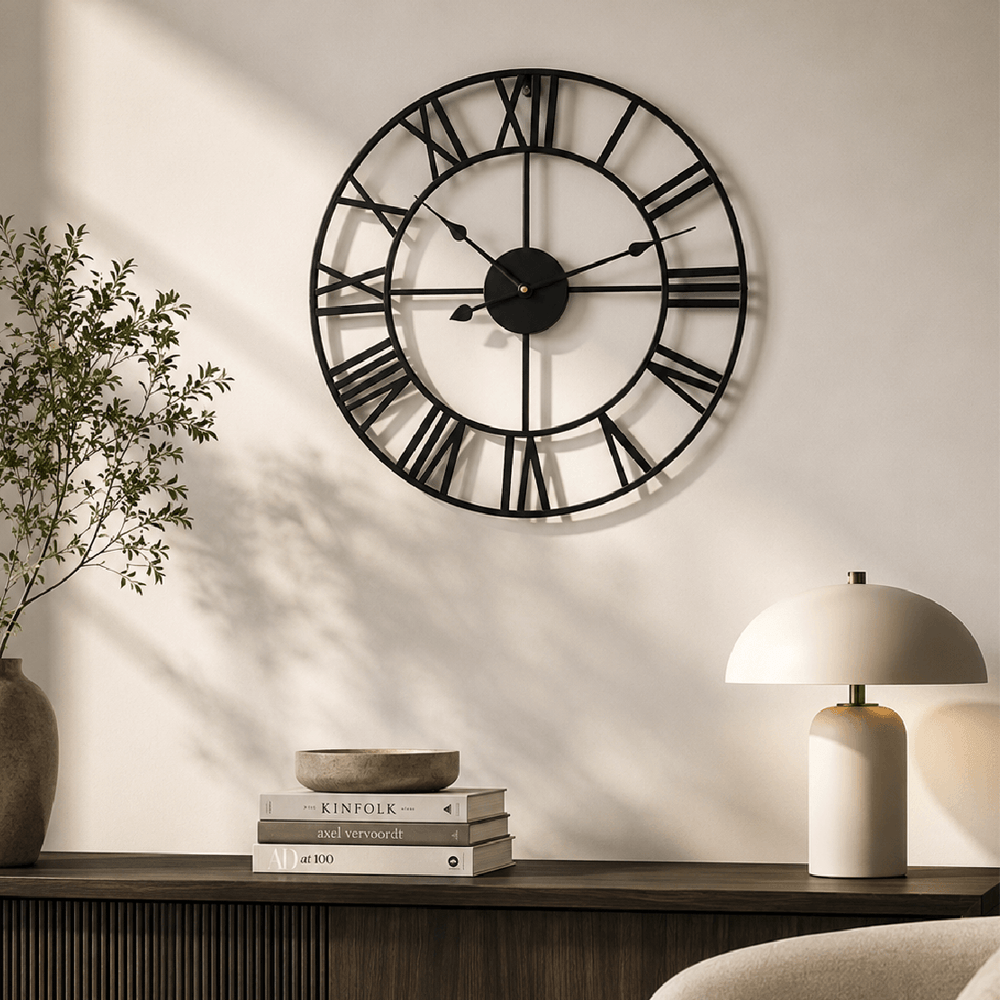 Modern Black Skeleton Wall Clock - 3 Colour Options