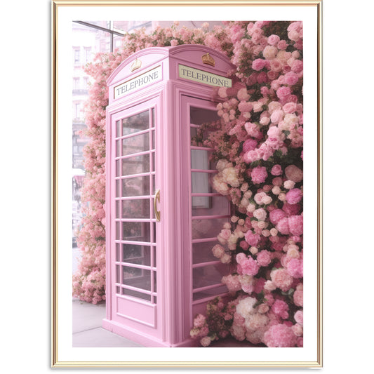 Vaaleanpunainen Lontoon puhelinlaatikko taidevedos