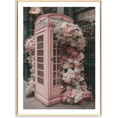 Stampa artistica floreale della cabina telefonica di Londra