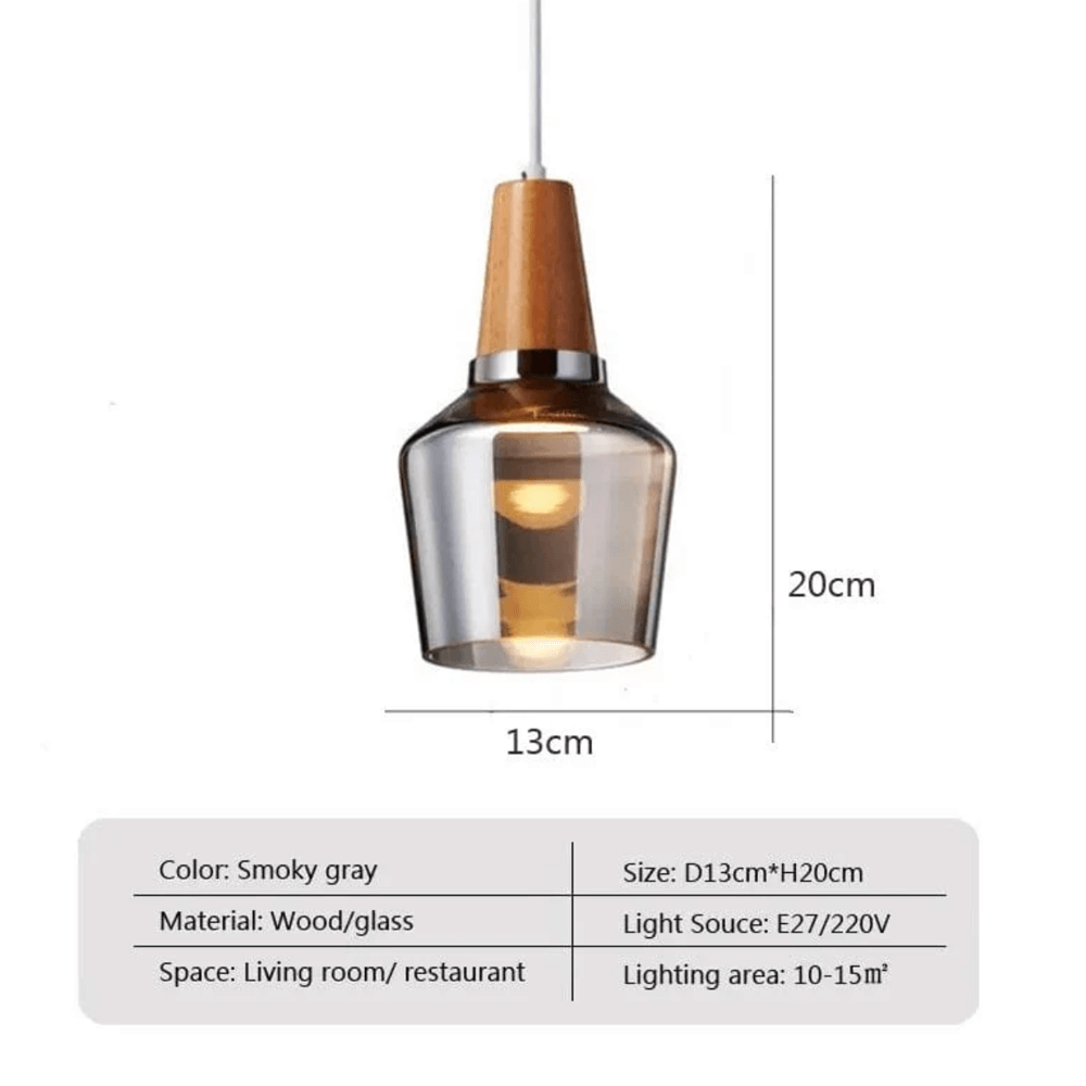 Nordische Pendelleuchte aus Glas und Holz