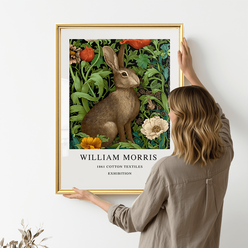 William Morris Inspired, Signed - Floral Rabbit Print