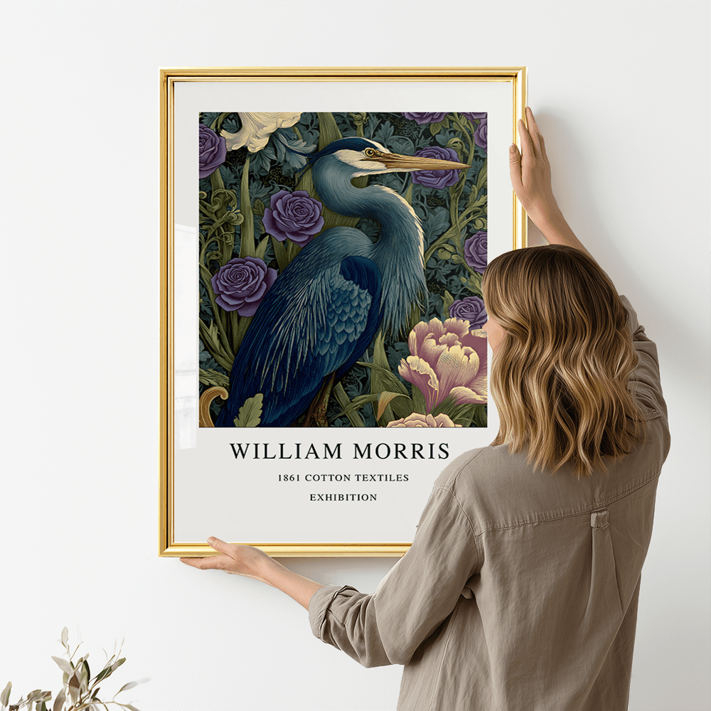 Inspirado en William Morris, firmado - Estampado de cardenal rojo