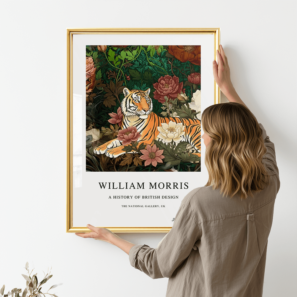 Inspirado en William Morris, firmado - Estampado de tigre de Bengala