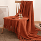Rust Knitted Throw Blanket with Tassels
