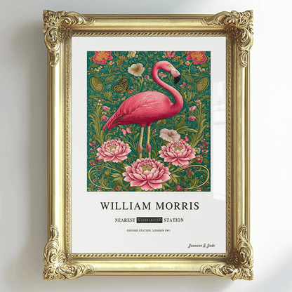 William Morris Inspired, Signed - Pink Flamingo Print
