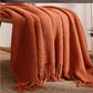 Rust Knitted Throw Blanket with Tassels