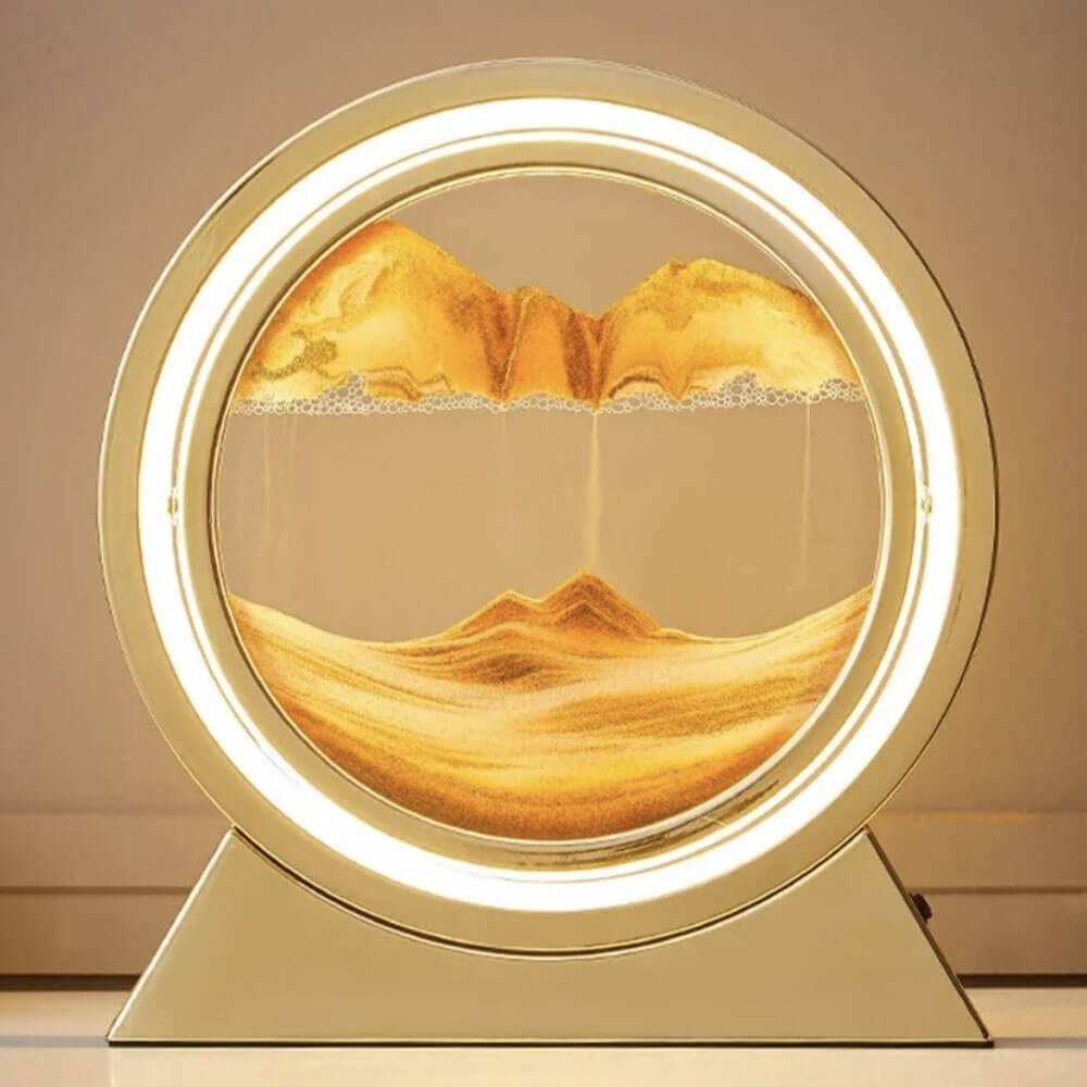 Lámpara The Sands of Time - Lámpara LED giratoria de arte de arena - Marco dorado