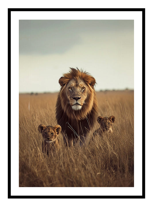 Lion and Cubs Art Print - 2 Colours