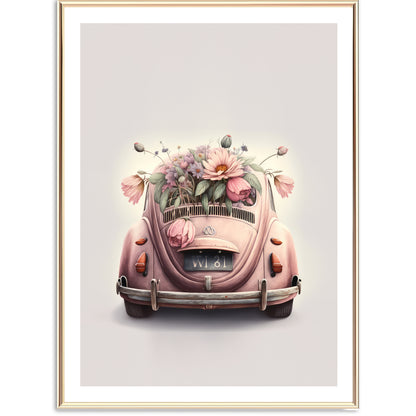 Vintage Pink VW Käfer Art Print