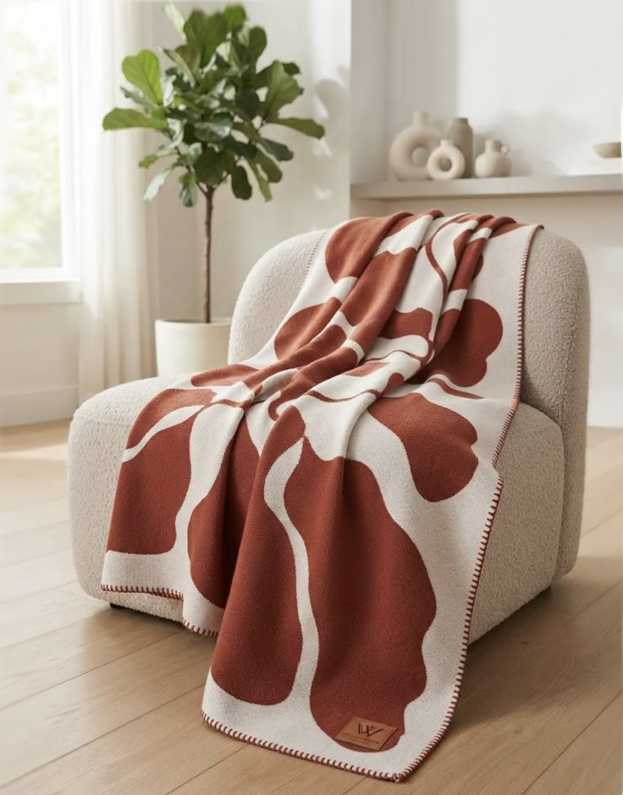 Rust Knitted Throw Blanket with Tassels