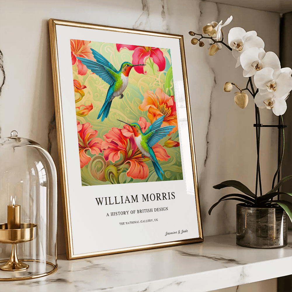 William Morris Inspired, Signed - Hummingbirds Print